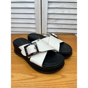 Chinese Laundry Platform Slide Sandals 6 White Womens Buckle Chunky Retro